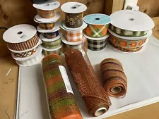 Lot Of 16 Rolls Of Partially Used Fall Ribbon 3 Rolls Deco Mesh