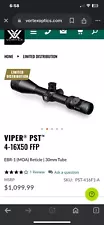 Vortex Viper PST 4-16x50 FFP Rifle Scope With Mount.