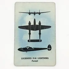 WW2 Airplane Identification Flash Card Lockheed P-38 Lightning Pursuit Spotting