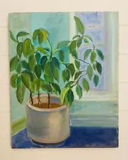 Vtg Ficus Tree Painting Still Life 16 X 20 Boho Plant