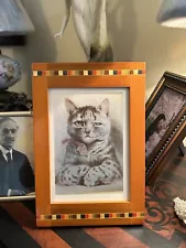 Louis Wain- His Sophisticated Cat - Framed Under Glass - Vintage