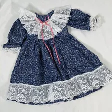 Handmade Blue Floral Lace-Trimmed Dress for 18" American Girl Doll Samantha