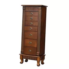 Jewelry Armoire Cabinet, Wooden Standing Jewelry Box w/ 7 Drawer, 2 Side Door,