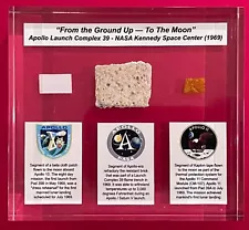 APOLLO 10 APOLLO 11 & LC-39 GROUND TO MOON FLOWN ARTIFACT RELICS IN LUCITE / 69