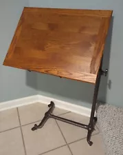 Antique Hospital Bedside Table, Adjustable Height, Original Casters