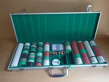 Lot of Chips Poker Dice Chip Set Texas Blackjack Cards Game w Aluminum Case Used