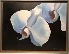 Vintage Signed Original Oil Painting of Moth Orchids Georgia O’ Keeffe Inspired