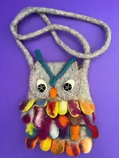 Adorable Felted Wool Owl Purse Boho Shoulder Bag Floral SALE!