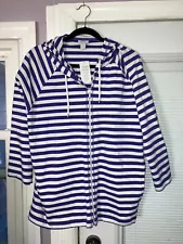 NWT XL SIZE 3 CHICO'S COTTON/SPANDEX PURPLE & WHITE HOODED CARDIGAN JACKET #LV3