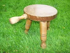 Vintage Milking Stool with Handle Very Solid Construction 10" x 9" Three Legged