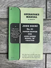 Vintage John Deere No. 51 Power Mower For JD Model "M" Tractor Operators Manual