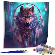 Paint by Numbers for Adults Wolf, DIY Oil Painting Dreamcatcher Acrylic Paint...