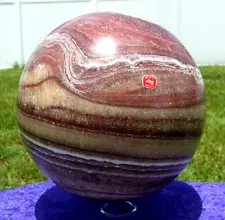 Huge RED CALCITE Tri Color Crystal Sphere BALL Mexico Red White Brown For Sale