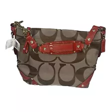 COACH Carly Signature Khaki Jacquard Leather Duffle Shoulder Bag No A0826-11867