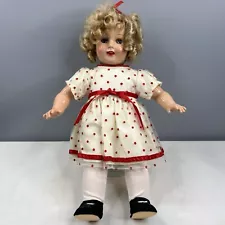 Shirley Temple 1989 Composite Horsman White Polka Dot Dress Doll w/Stand