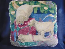 Mia Lane Tapestry Pillow- Labrador Puppies at Christmas- 16"-YELLOW LABS- SALE