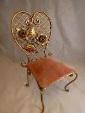 VINTAGE ITALIAN , Italy tole chair flower gold Hollywood Regency MINIATURE