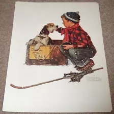 WINTER Scene A Boy and A Dog For Sale by Norman Rockwell Print 15x11"