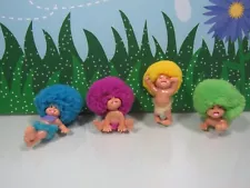 VERY RARE SET OF FOUR CREATA BABIES w/HAIR - 1 1/2" Creata Troll Dolls