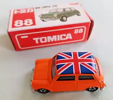 TOMICA MINI COOPER BY TOMY 88 ORANGE WITH UNION JACK FLAG ON ROOF MINT AND BOXED