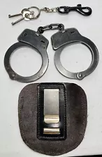 Smith & Wesson Blue/Black Model M100 Police Handcuffs Used with Keys & Holder