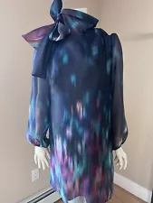 Pamella Roland Couture dress watercolor sz 8 Sample Sale sheer long sleeve bow