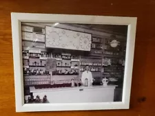 Vintage Soda Fountain Bar Framed Black & White Photograph