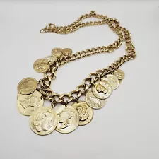 Vintage Coins Necklace Alexander the Great and Napoleon Emperor Gold Tone