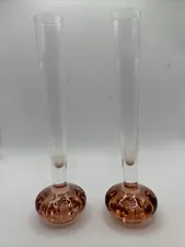 Two Pink Amber Controlled Bubble Bud Vase