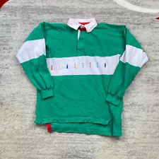 Vintage Benetton Rugby Polo Shirt Medium Green White Y2K 90s Outdoors Mens 90s