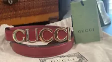 Gucci Buckle Thin leather Belt red 751600 0YA0G (size 90)