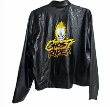 2004 Marvel Ghost Rider Jacket Costume Skull Blaze Faux Leather Zip Disguise