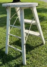 Vintage Primitive White Wooden Rustic 2 Ft Tall 2 Step Step Ladder Decor