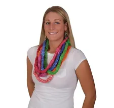 LOT OF 24 HAWAIIAN PLASTIC TWO TONE LEIS LUAU BEACH PARTY CARNIVALS DECORATION