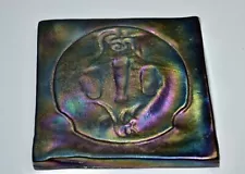 4" Tiffany Style Favrile Iridescent Blue-Green-Purple Studio Glass Square Tile