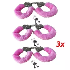 3 Furry Fuzzy Costume Handcuffs Metal Wrist Cuffs Soft Bachelorette Hen Party US