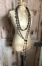 Antique French HUGE 68 Carved Wooden Beaded LOURDES Rosary 4ft 7"