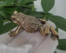 Antiqued Solid Brass Lovely Toad Animal Statue for Home and Garden Decor