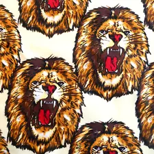 Veritable Real Dutch Wax Block Print Fabric Remnant Roaring Lion Head