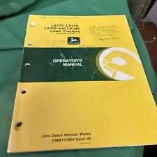 JOHN DEERE Operator's Manual LV172, LX176, 178, 1986 Lawn Tractors Free Shipping