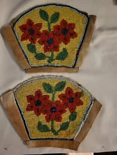 Vintage Seed Beaded Gauntlets for Leather Gloves - Floral - Red, Yellow & Green