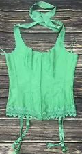 Fredericks Of Hollywood Dream Halter Satin Lace Corset Lace Up Green Size 36