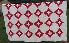 Vintage Handstitched Patchwork Quilt 67"x82" Red and White