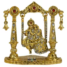 Radha Krishna On Swing Jhula Idol Car Dashboard Metal Statue Gold Home Decor