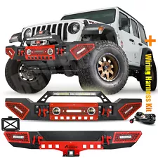 Front & Rear Bumper w/Winch Plate & LED Light for 2007-2018 Jeep Wrangler JK JKU