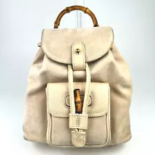 Gucci Bamboo Backpack Suede Leather Beige Authentic