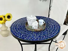 24INCH REMARKABLE MOSAIC TABLE, Handmade Tiles Table, Moroccan Tealish Blue