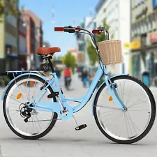 24"/26" 1/7-Speed Beach Cruiser Bike Adult Womens Bicycle with Adjustable Seat