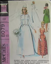 VTG 60s McCalls 8079 Womens 18 Retro Modern Wedding Bridal Gown Dress Pattern UC