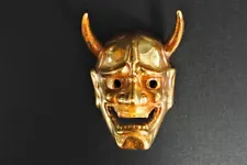 Japanese Hannya Decorative Mask Gold painted Porcelain Damon Oni Mask from Japan